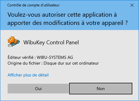 Validation UAC pour accéder à WibuKeu depuis le panneau de configuration